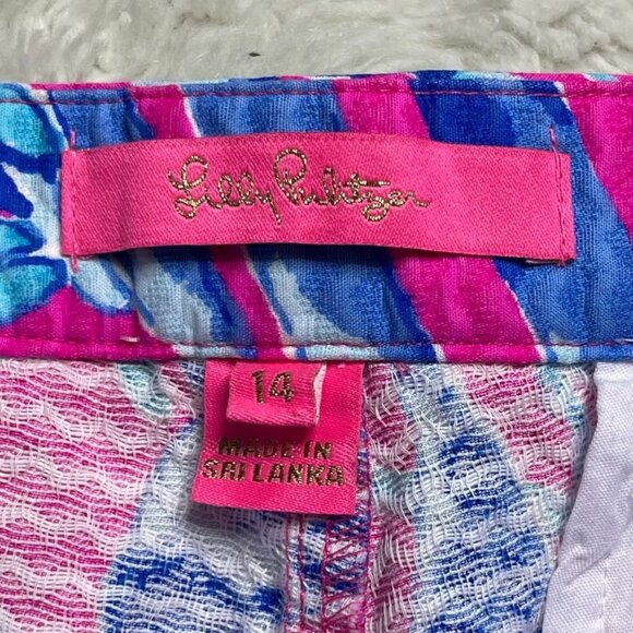Lilly Pulitzer Adie Shorts 14 Blue Pink Floral Tropical Chino Cotton Preppy - Picture 5 of 7